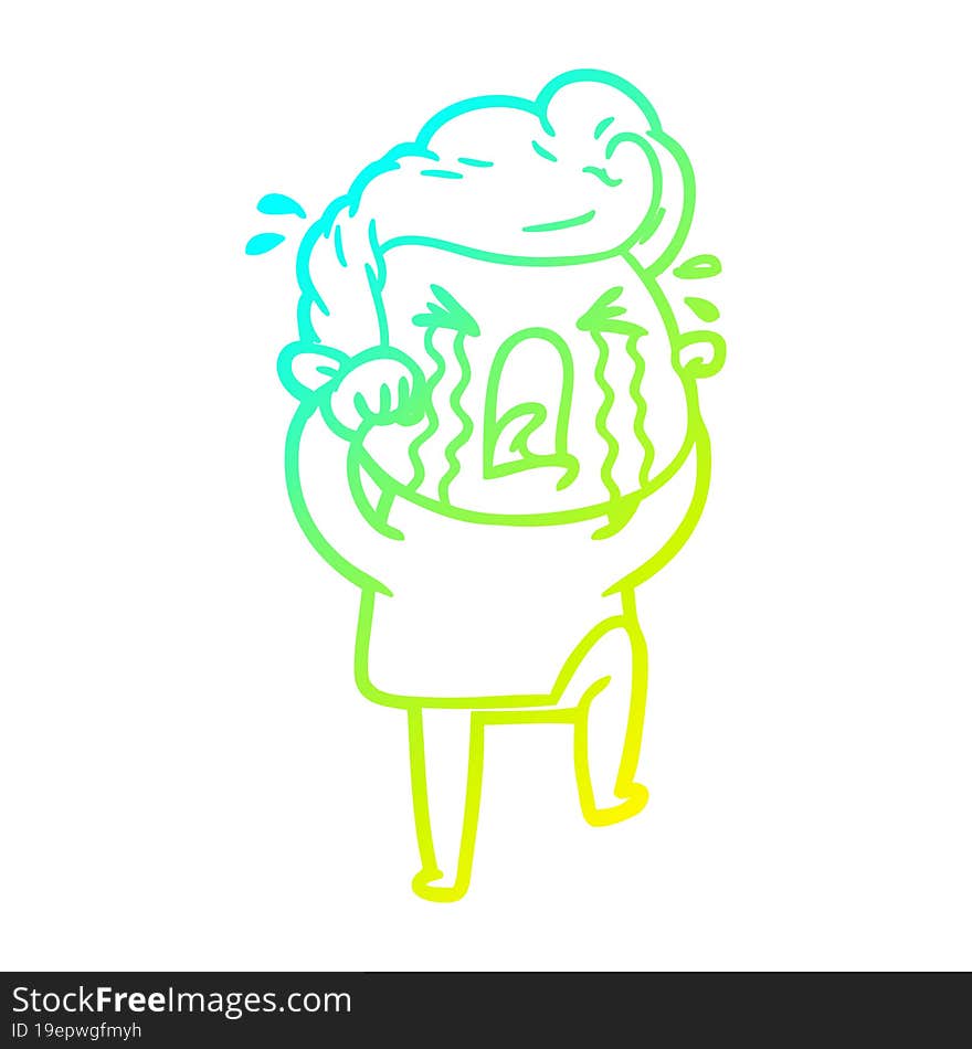 cold gradient line drawing of a cartoon crying man