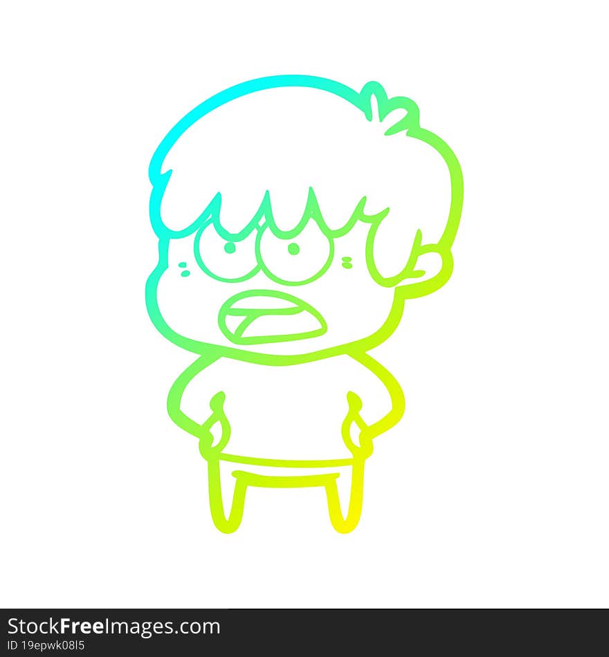 cold gradient line drawing worried cartoon boy