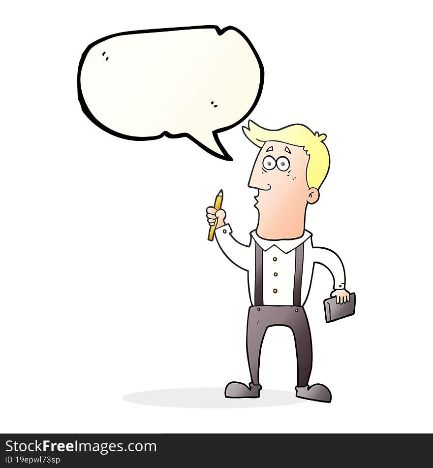 speech bubble cartoon man with notebook