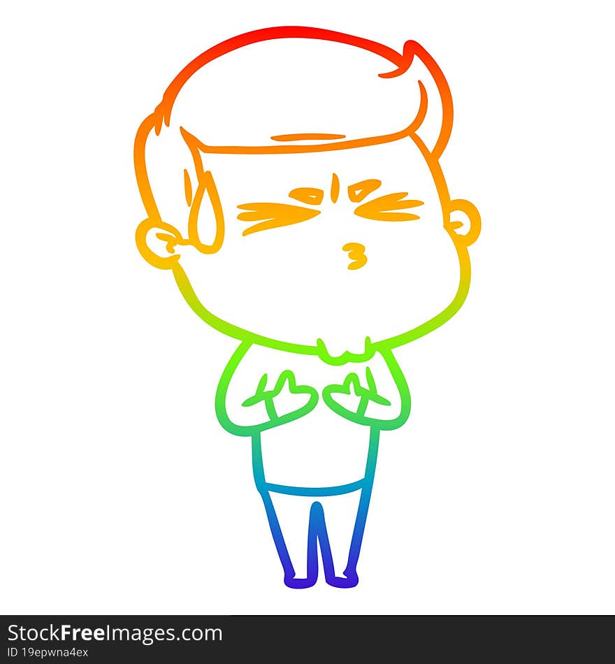 Rainbow Gradient Line Drawing Cartoon Man Sweating