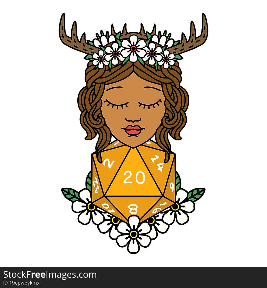 Human Druid With Natural Twenty Dice Roll Illustration