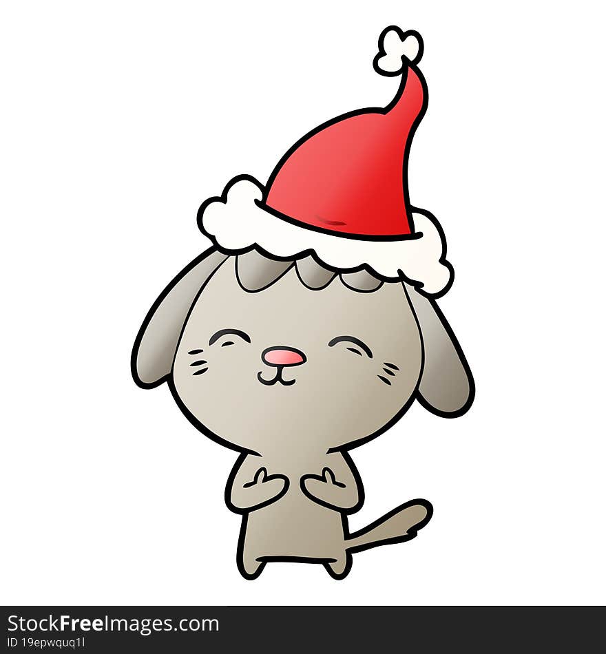 happy hand drawn gradient cartoon of a dog wearing santa hat. happy hand drawn gradient cartoon of a dog wearing santa hat