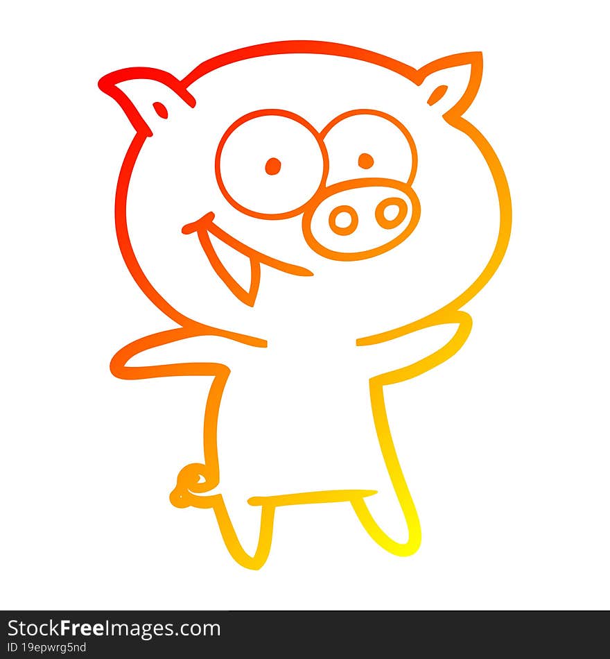 warm gradient line drawing of a cheerful pig cartoon