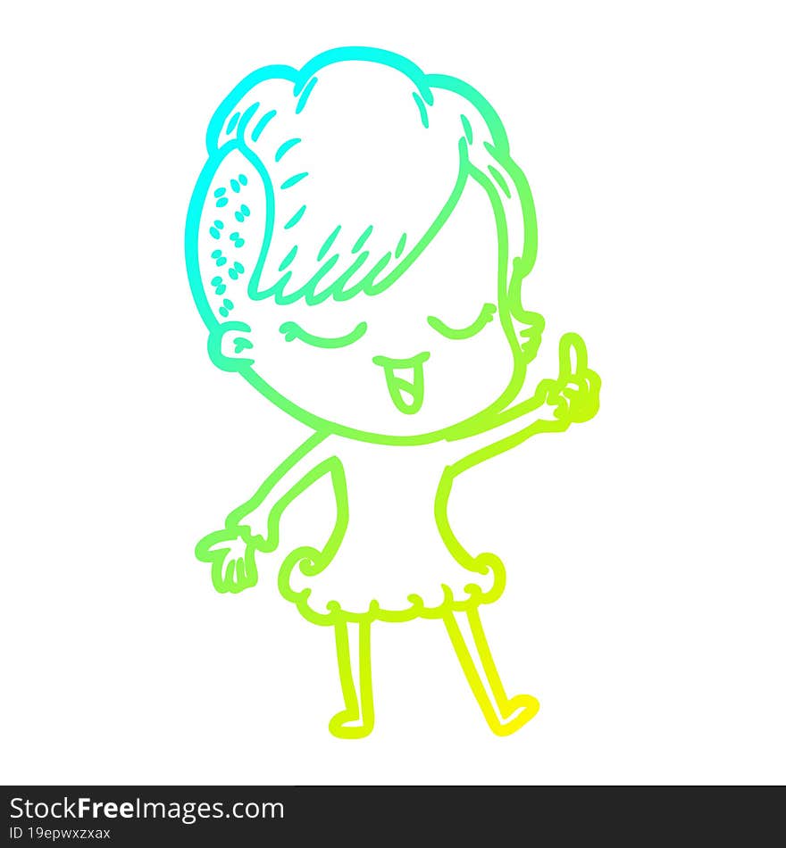 cold gradient line drawing happy cartoon girl