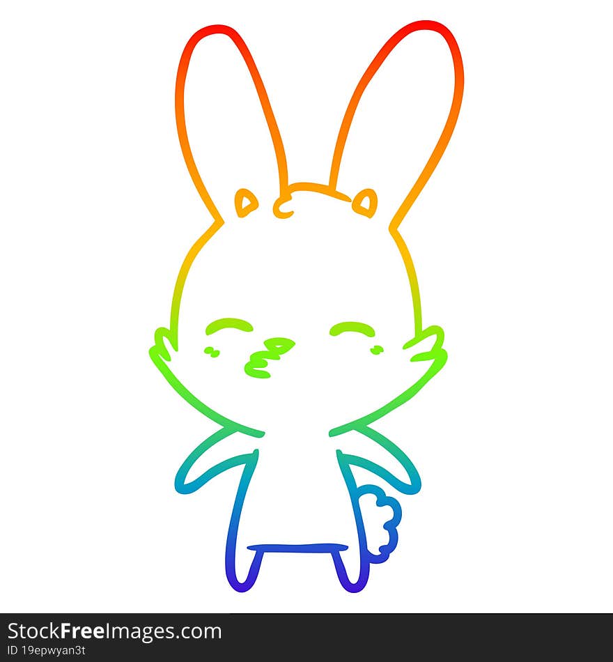 Rainbow Gradient Line Drawing Curious Bunny Cartoon