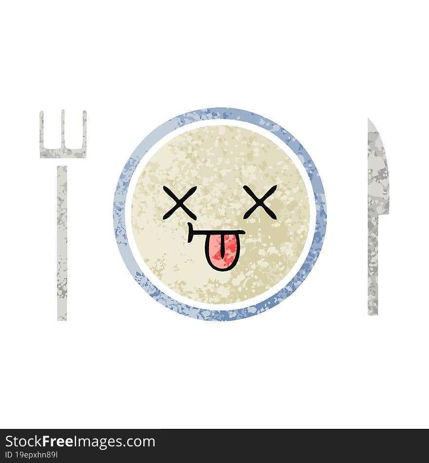 Retro Illustration Style Cartoon Dinner Plate