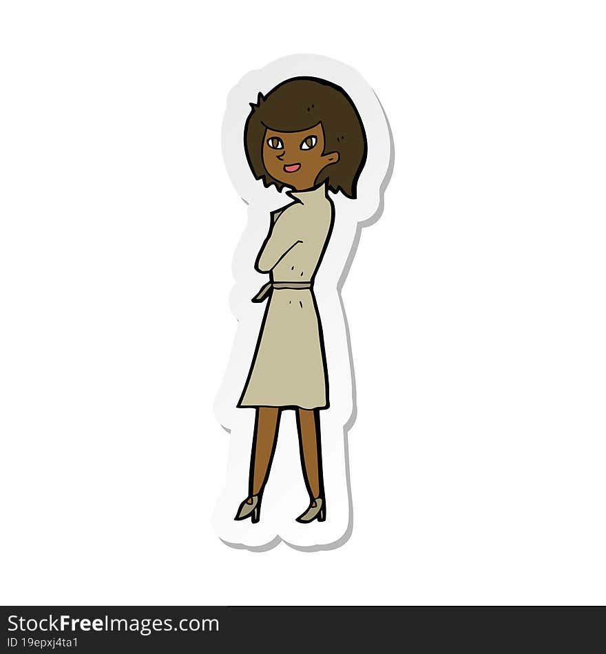 sticker of a cartoon woman in trench coat