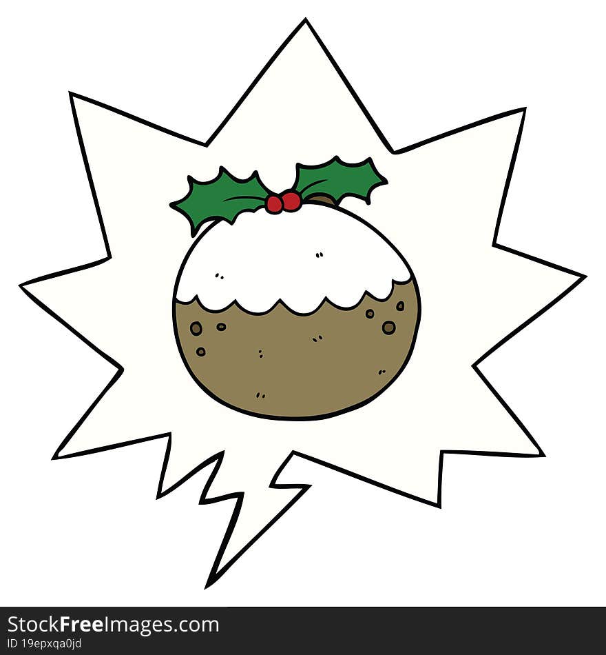 cartoon christmas pudding with speech bubble. cartoon christmas pudding with speech bubble