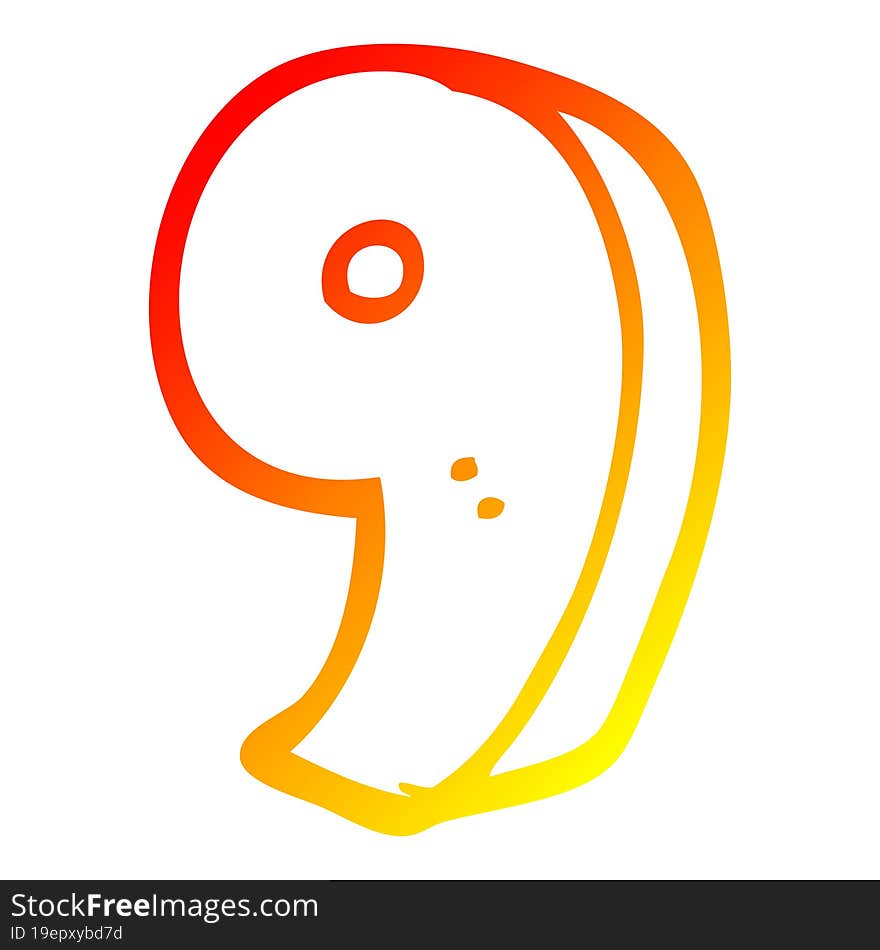 warm gradient line drawing of a cartoon number nine