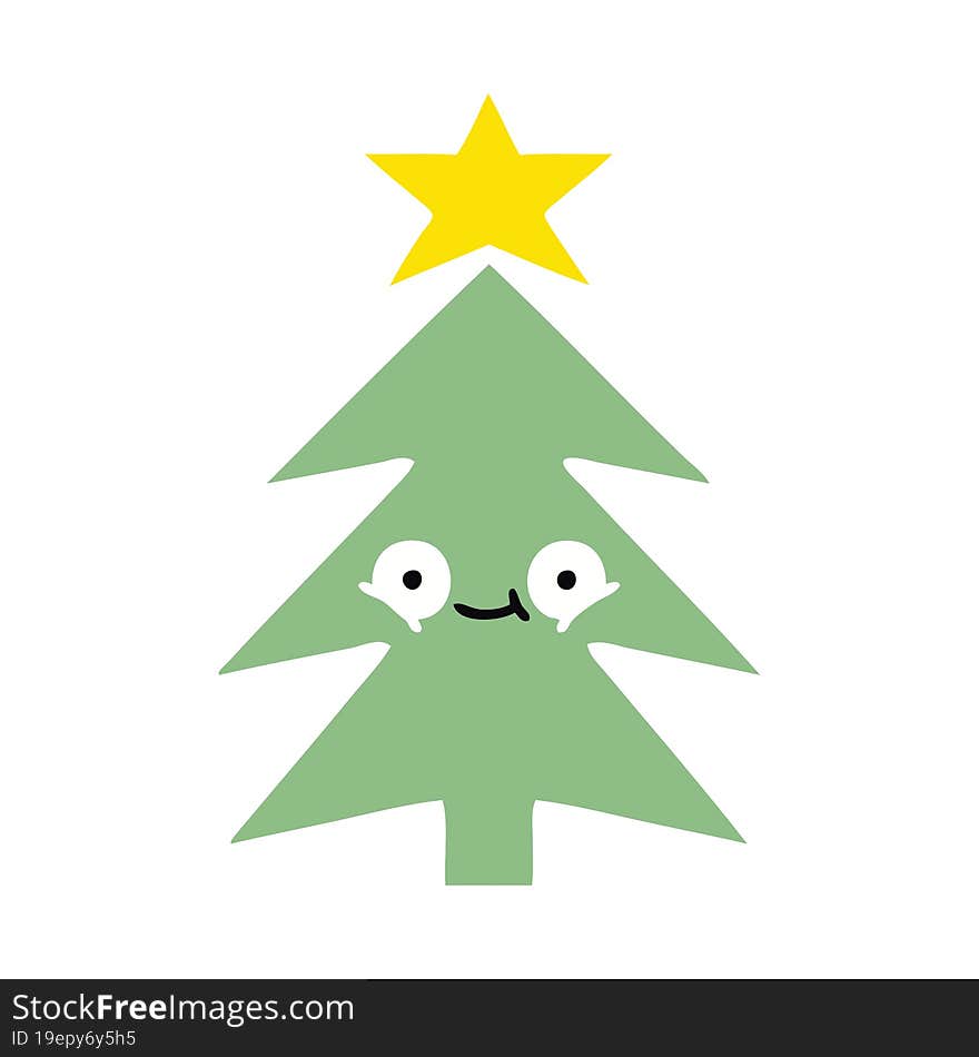 flat color retro cartoon of a christmas tree