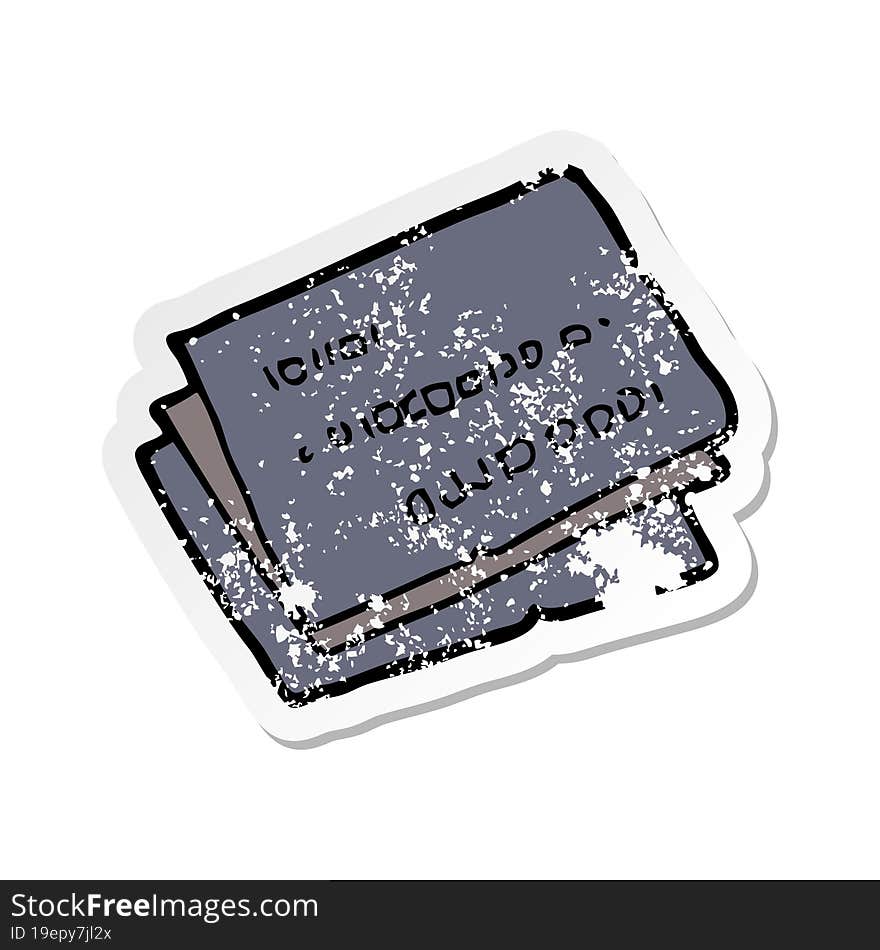 distressed sticker of a old credit cards cartoon