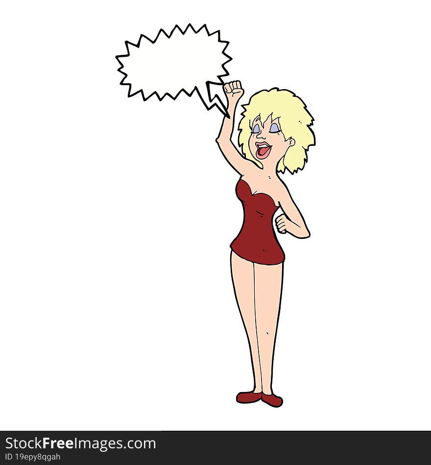 Cartoon Dancing Woman With Speech Bubble