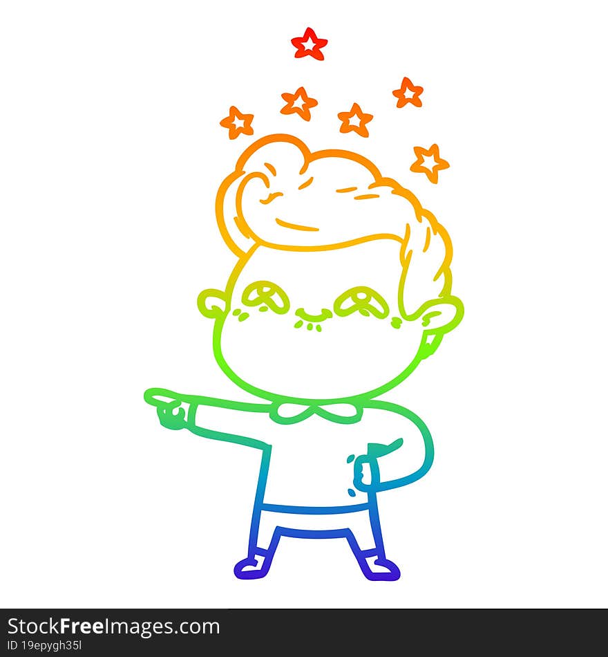 rainbow gradient line drawing of a cartoon excited man