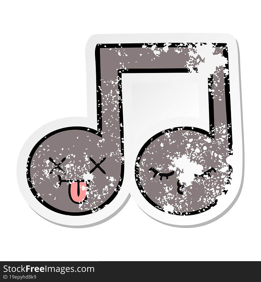 Distressed Sticker Of A Cute Cartoon Musical Note