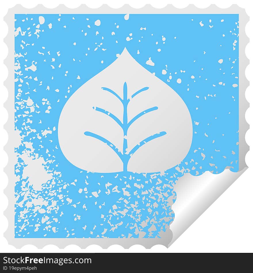 distressed square peeling sticker symbol of a autumn leaf