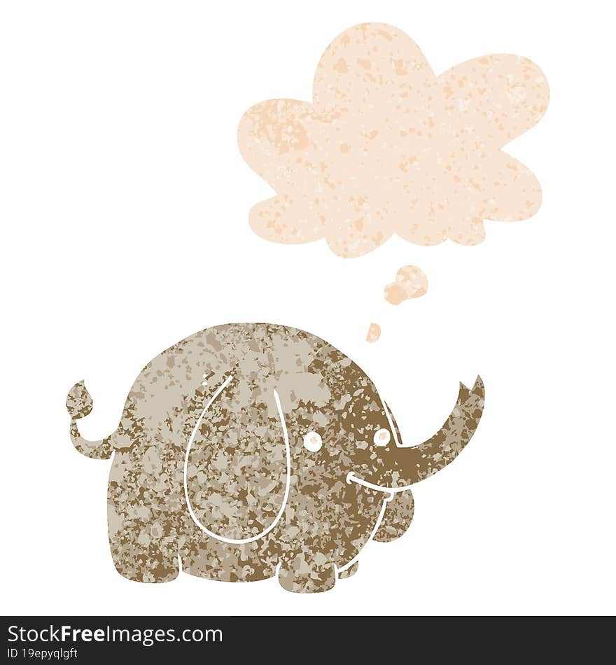 Cartoon Elephant And Thought Bubble In Retro Textured Style