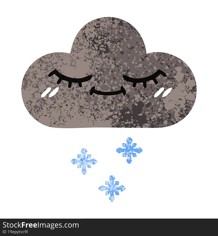 Retro Illustration Style Cartoon Storm Snow Cloud