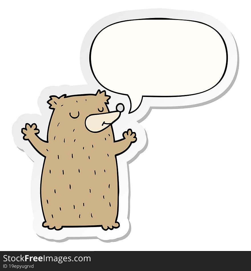 Cartoon Bear And Speech Bubble Sticker