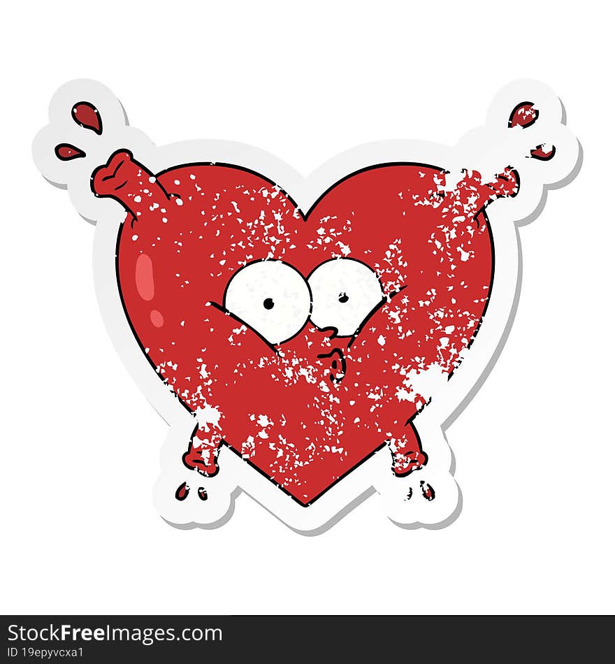 distressed sticker of a cartoon heart