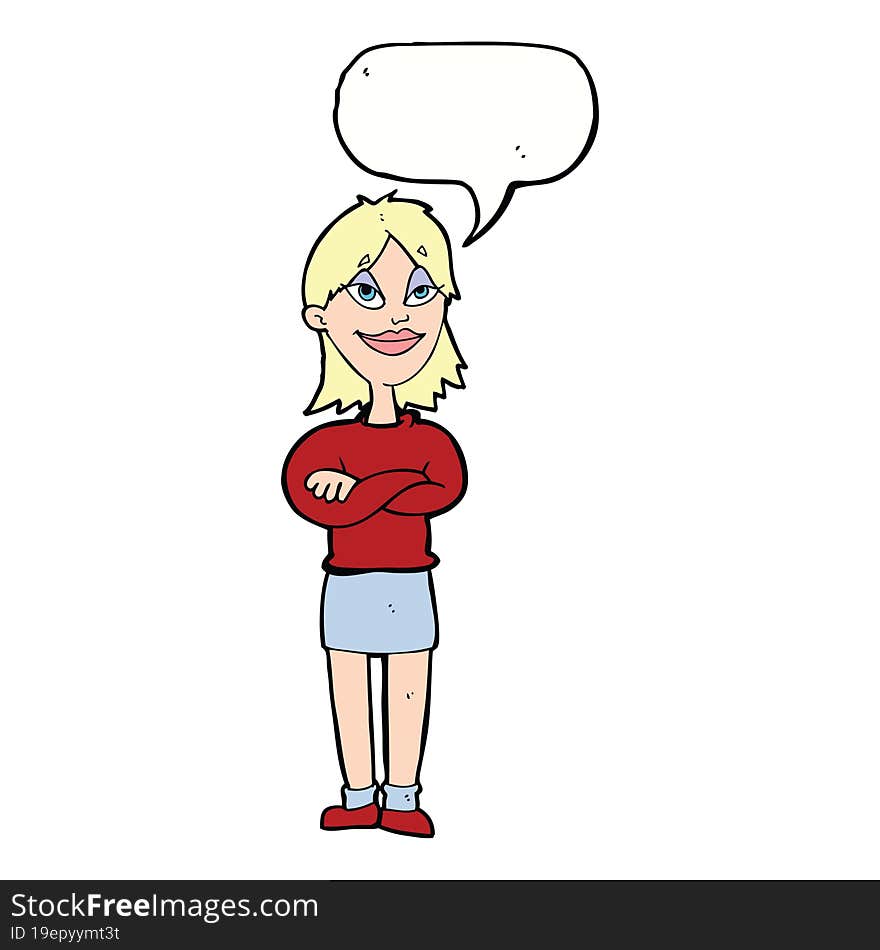 cartoon proud woman with speech bubble