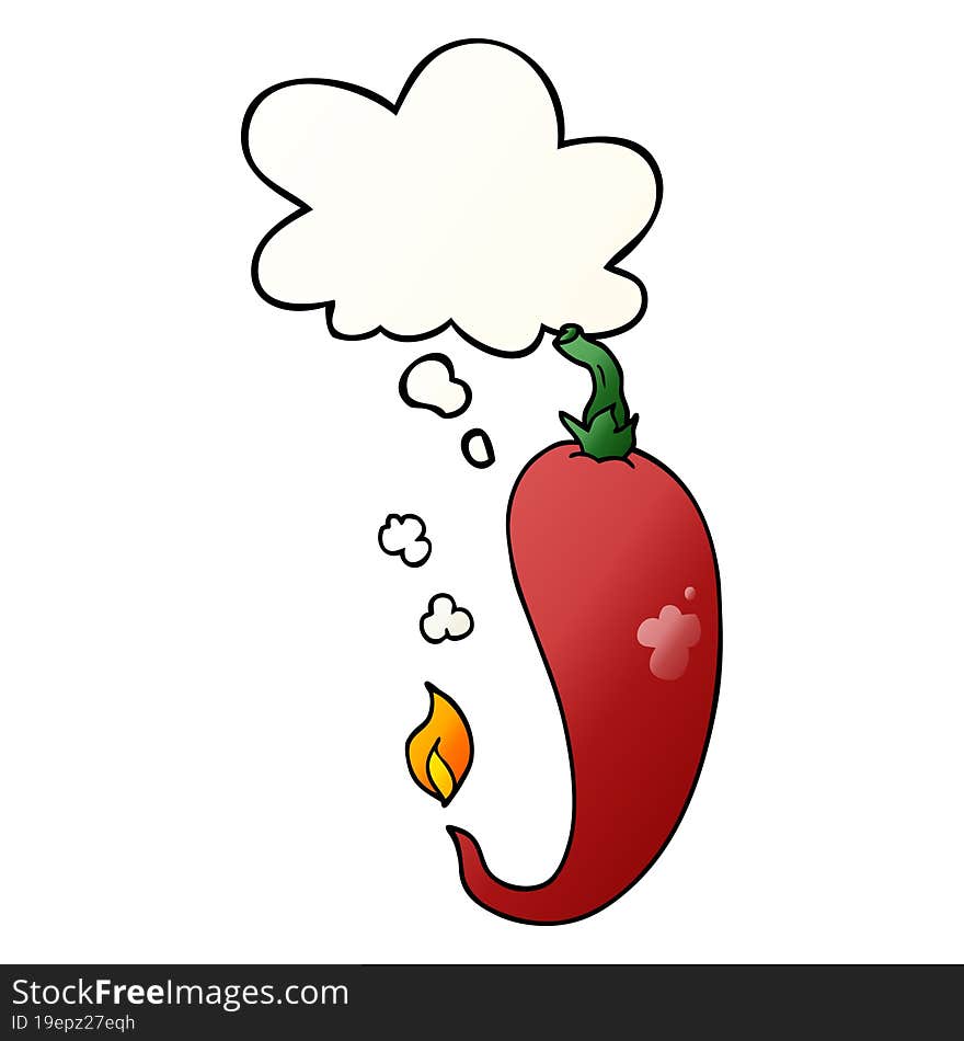 cartoon chili pepper with thought bubble in smooth gradient style