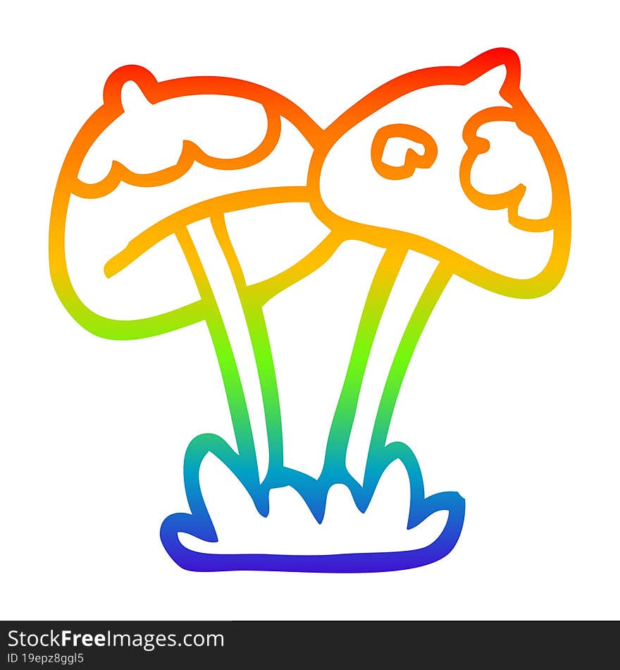 Rainbow Gradient Line Drawing Cartoon Mushroom