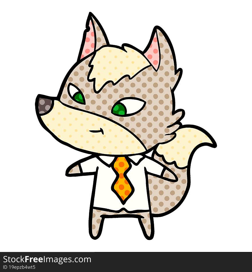 friendly cartoon wolf manager. friendly cartoon wolf manager