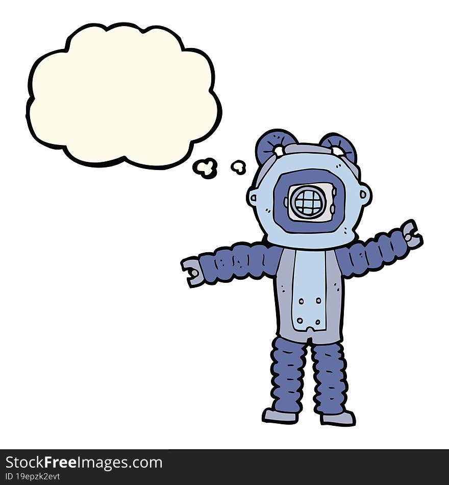 Cartoon Deep Sea Diver With Thought Bubble