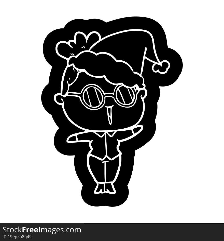 Cartoon Icon Of A Woman Wearing Spectacles Wearing Santa Hat