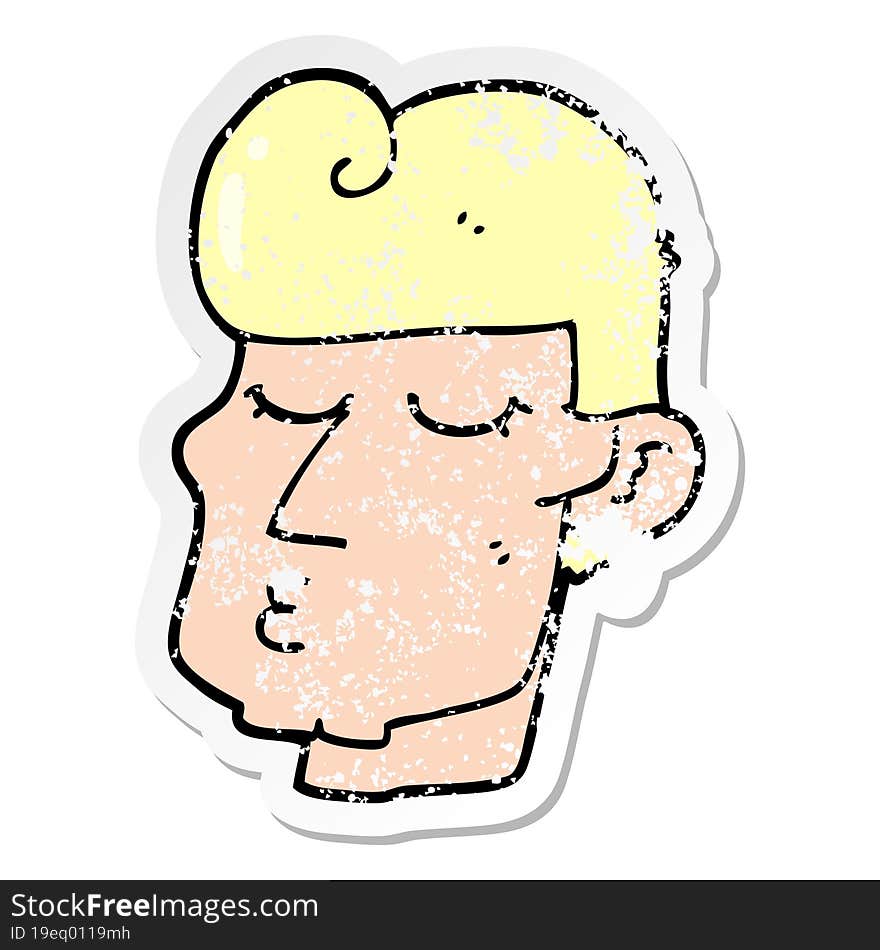 distressed sticker of a cartoon handsome man