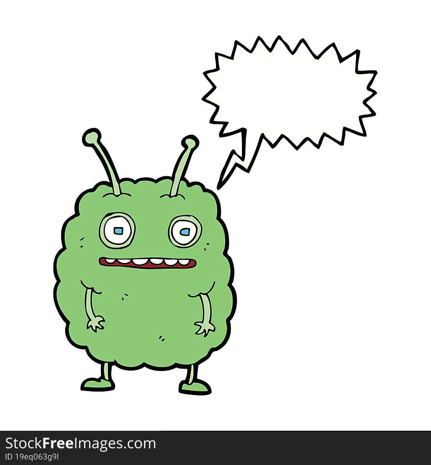 cartoon funny alien monster with speech bubble