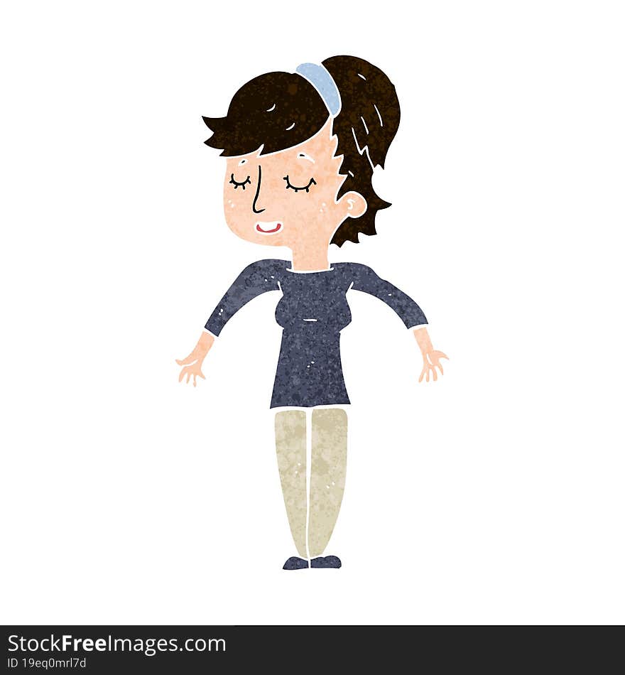 Cartoon Friendly Woman Shrugging Shoulders