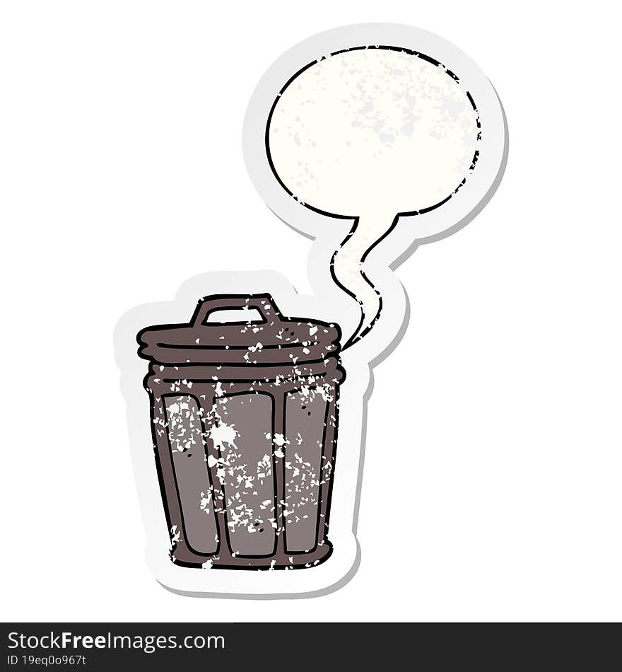 cartoon trash can and speech bubble distressed sticker