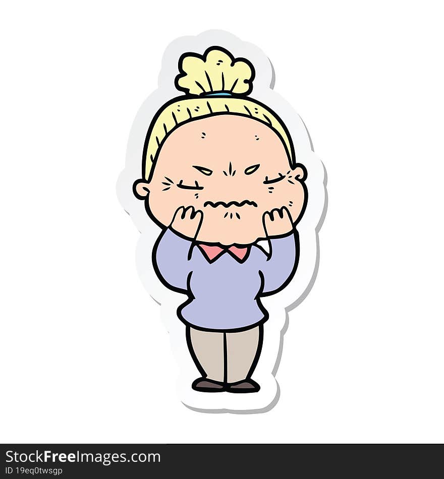 Sticker Of A Cartoon Annoyed Old Lady