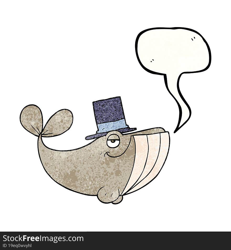 Speech Bubble Textured Cartoon Whale Wearing Top Hat