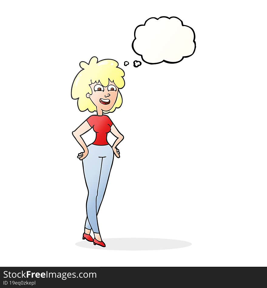 freehand drawn thought bubble cartoon surprised woman