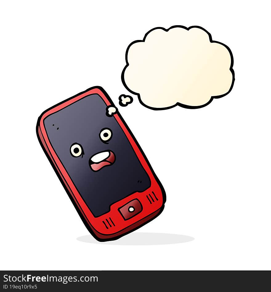 cartoon mobile phone with thought bubble