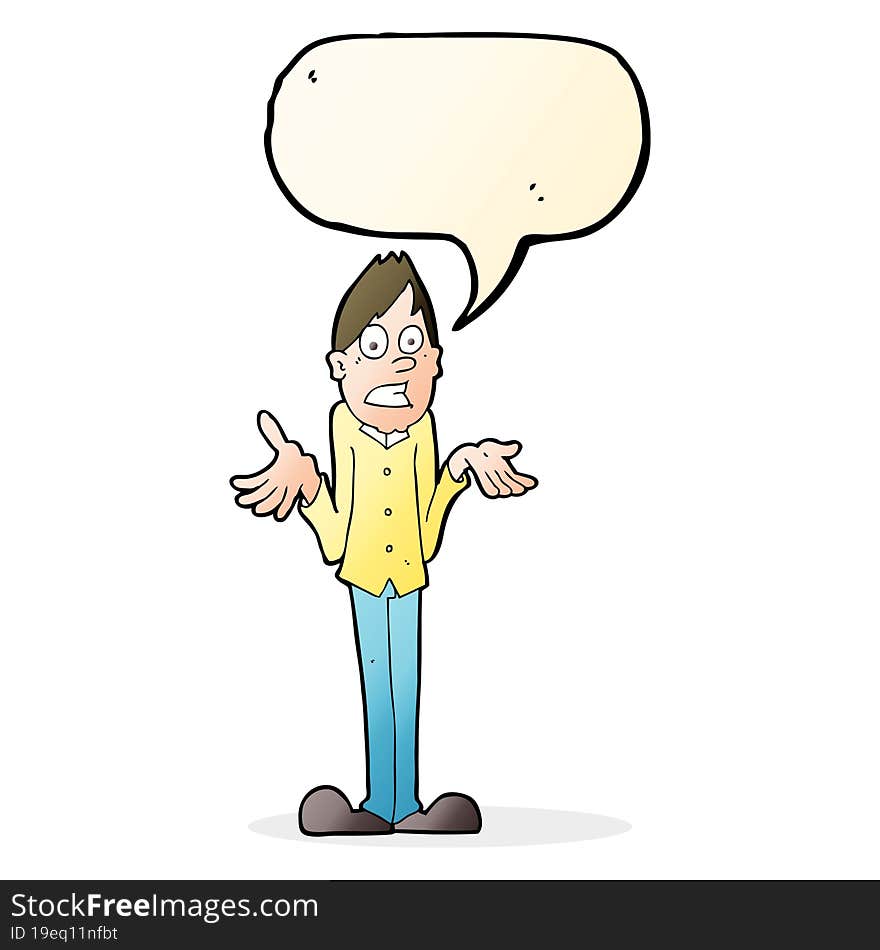 Cartoon Man Shrugging Shoulders With Speech Bubble