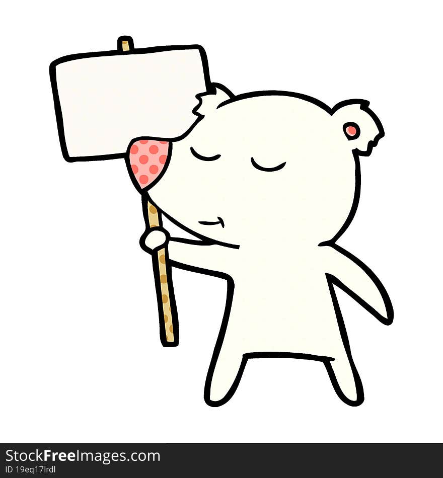 happy cartoon polar bear with sign. happy cartoon polar bear with sign