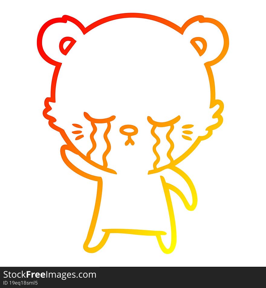 warm gradient line drawing crying cartoon bear