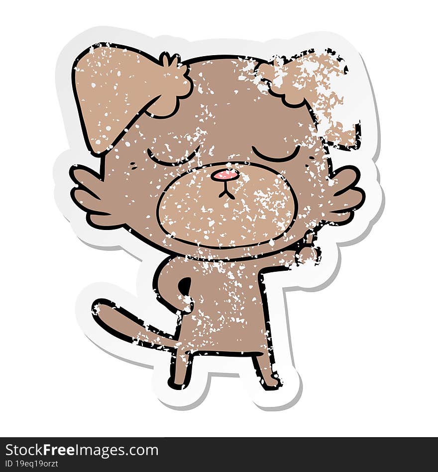 Distressed Sticker Of A Cute Cartoon Dog