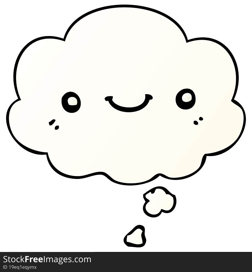 cartoon cute happy face and thought bubble in smooth gradient style