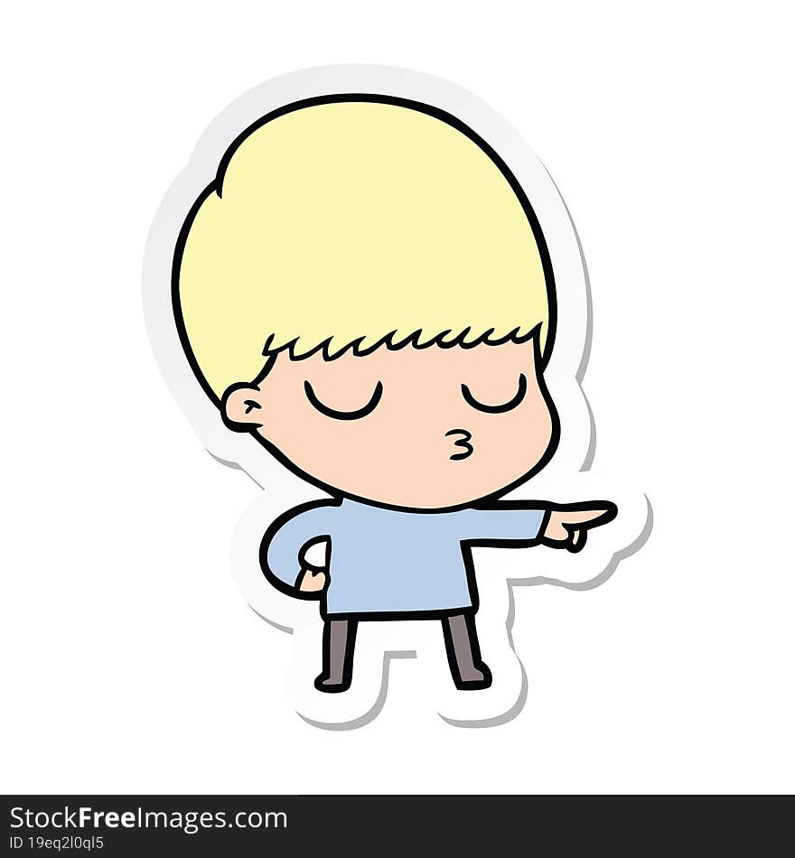 Sticker Of A Cartoon Calm Boy