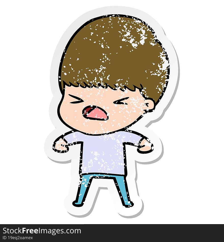 distressed sticker of a cartoon stressed man