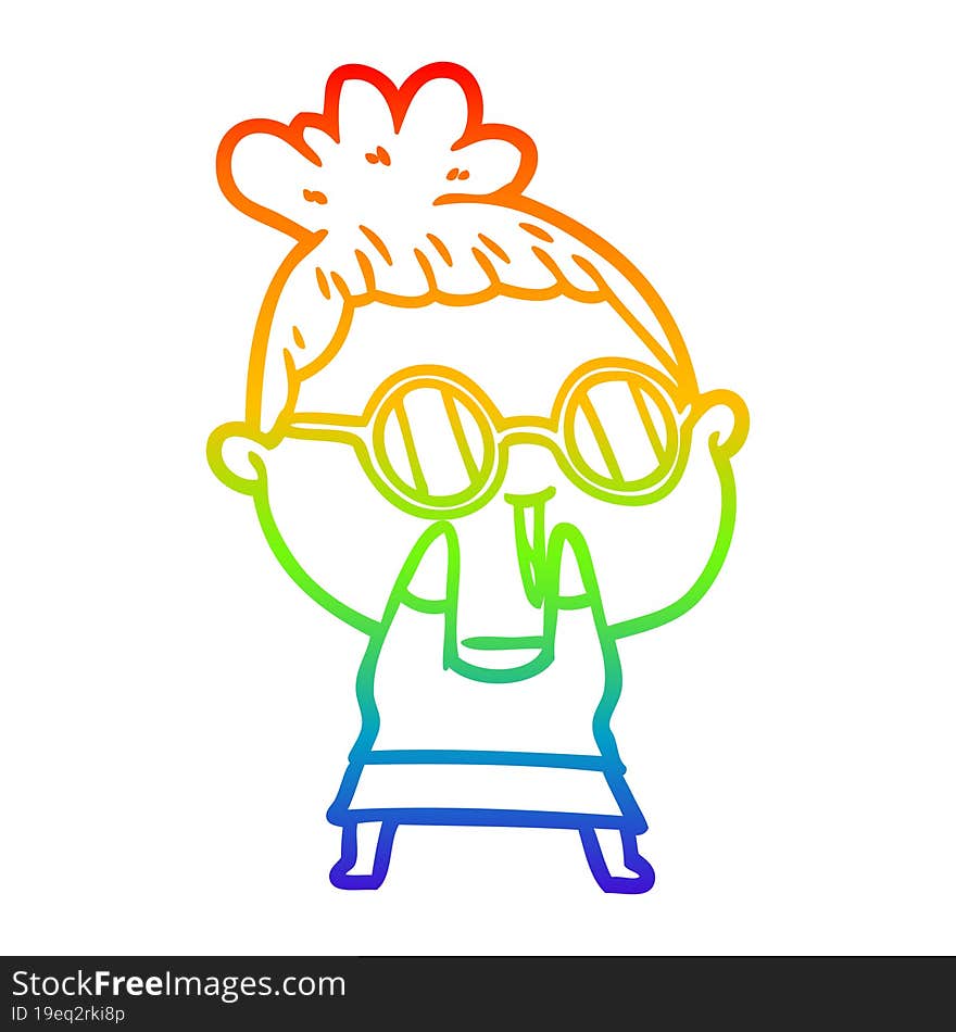 rainbow gradient line drawing cartoon shy woman wearing spectacles