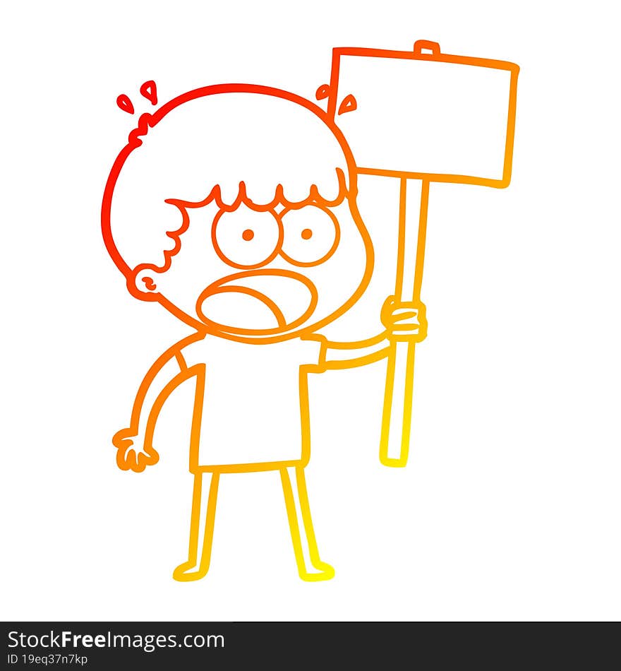 warm gradient line drawing cartoon shocked man with placard