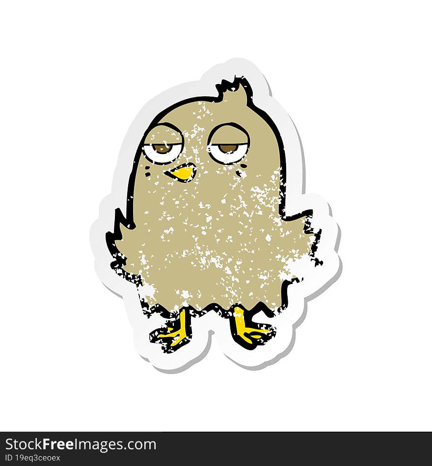 retro distressed sticker of a cartoon bored bird