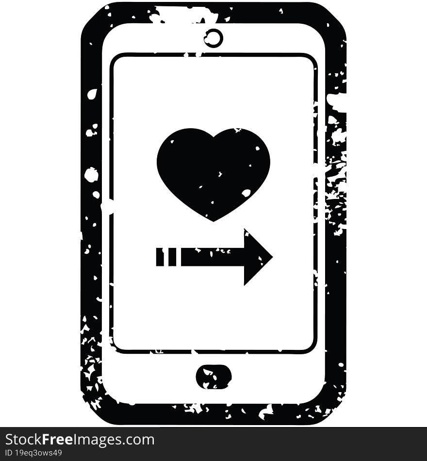 Distressed effect dating app on cell phone graphic icon