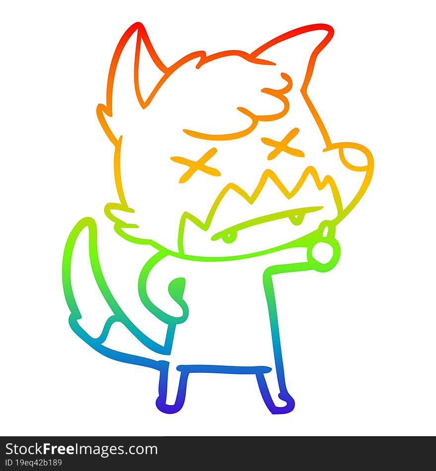 rainbow gradient line drawing cartoon dead fox