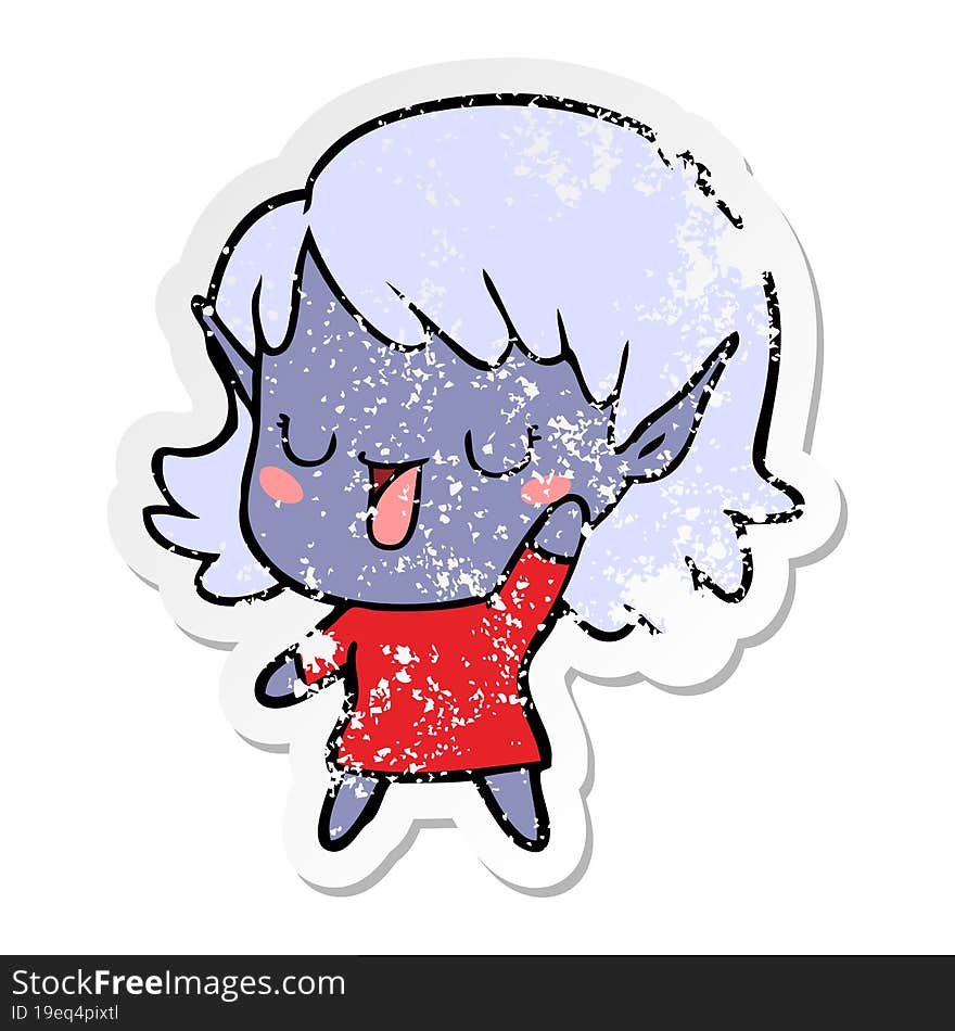 Distressed Sticker Of A Cartoon Elf Girl